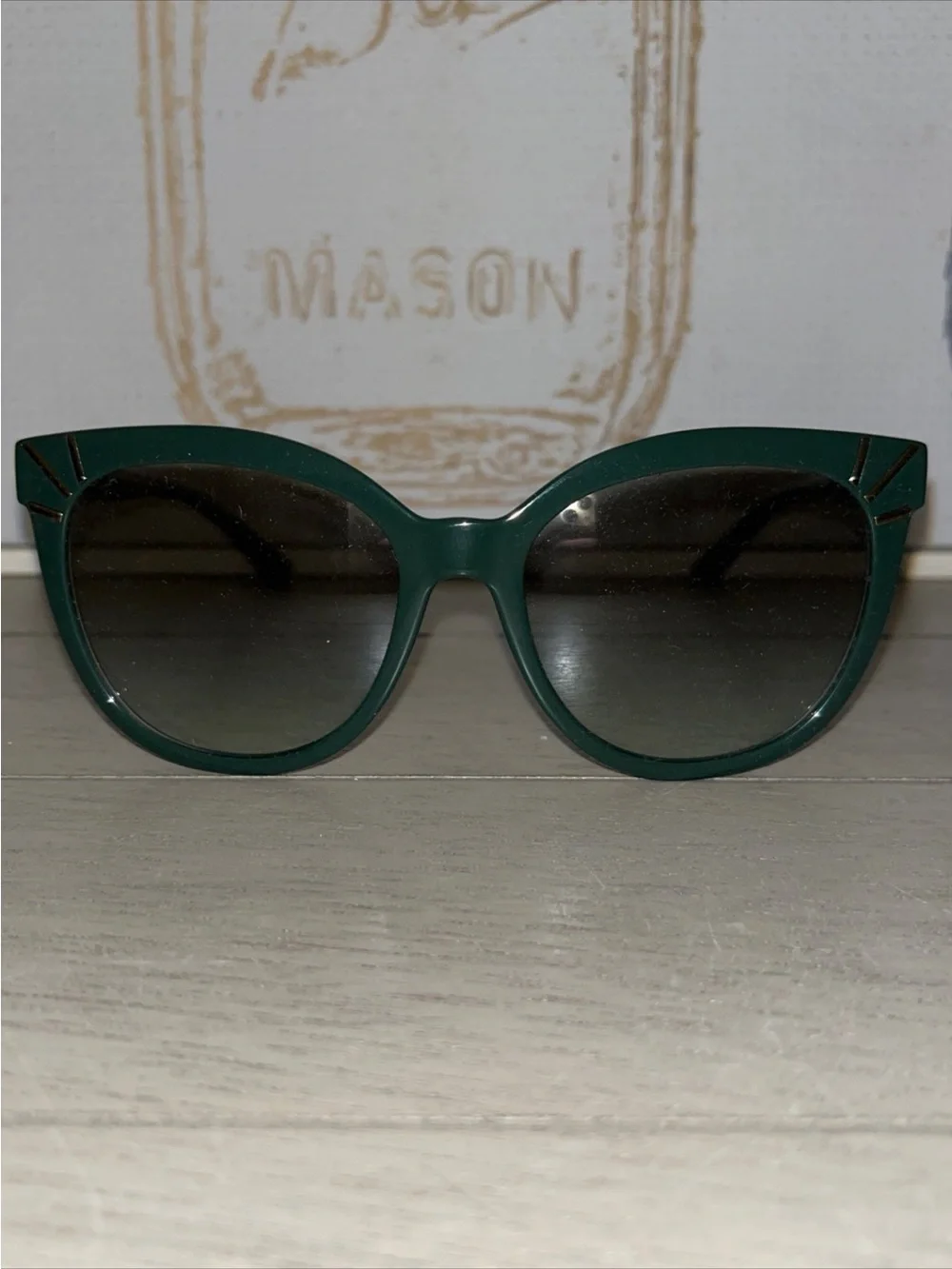 Tory Burch Dark Green Cat-Eye Sunglasses with Gold Accents